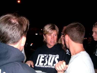 Pastor Don and Robin Ministering on the streets at night.